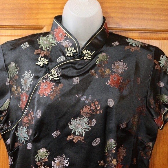 Solz Squirrel Black Oriental Asian Floral Embroidered Geisha Top Vintage 42 - Picture 10 of 16